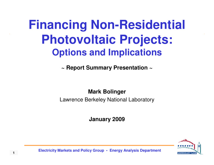 financing non residential photovoltaic projects