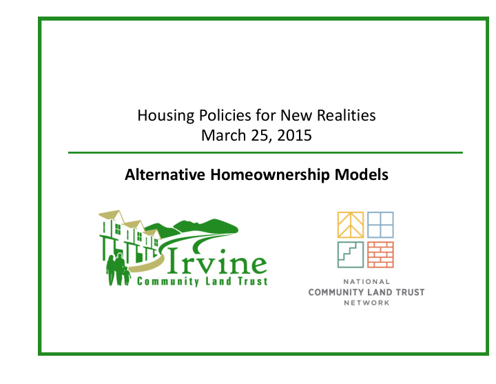 housing policies for new realities march 25 2015
