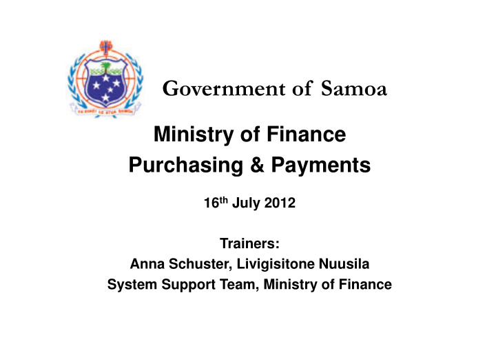 ministry of finance purchasing payments