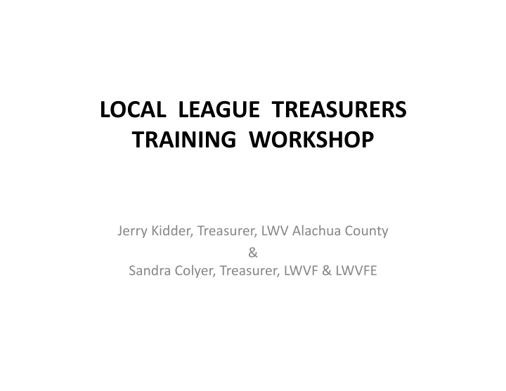 local league treasurers training workshop