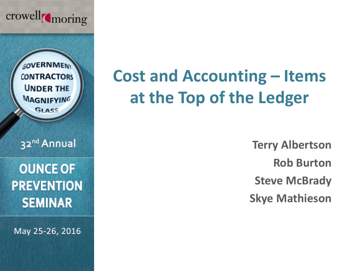 cost and accounting items at the top of the ledger