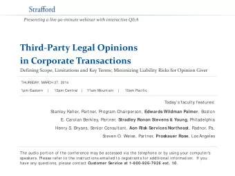Third-Party Legal Opinions  in Corporate Transactions  Defining Scope, Limitations and Key Terms;