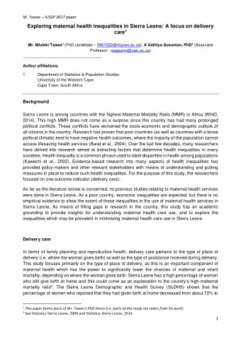 Exploring maternal health inequalities in Sierra Leone: A focus on delivery care 1 Mr. Mluleki