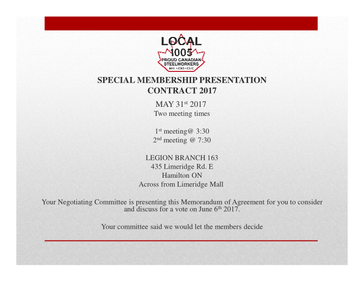 special membership presentation contract 2017
