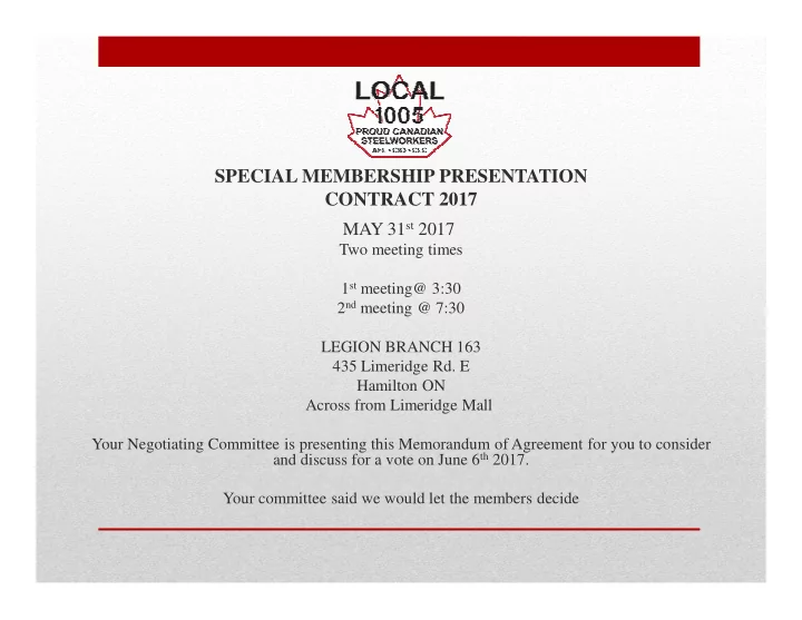 special membership presentation contract 2017