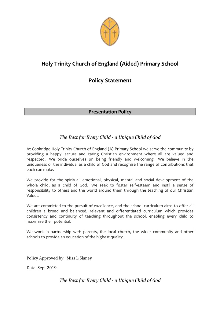 holy trinity church of england aided primary school