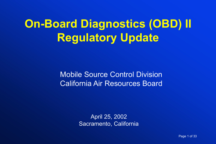 on board diagnostics obd ii regulatory update