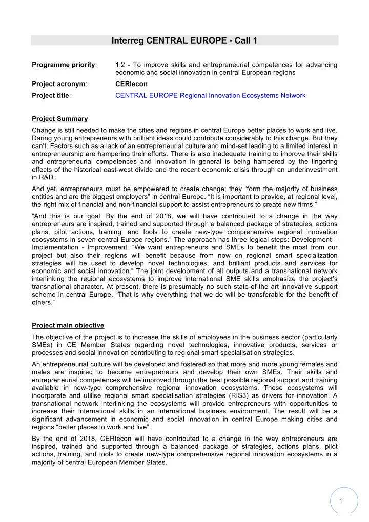 interreg central europe call 1