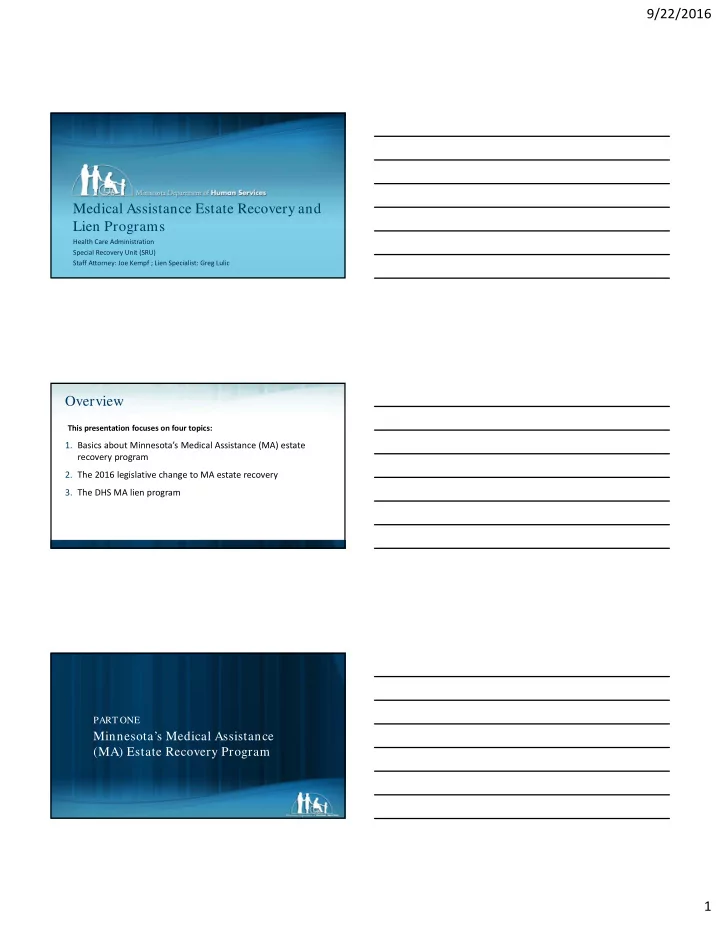 medical assistance estate recovery and lien programs