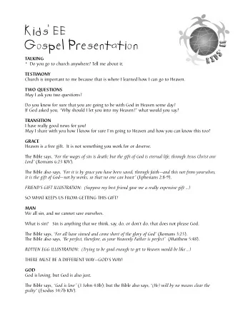 Kids EE  Gospel Presentation  TALKING  *  Do you go to church anywhere? Tell me about it.