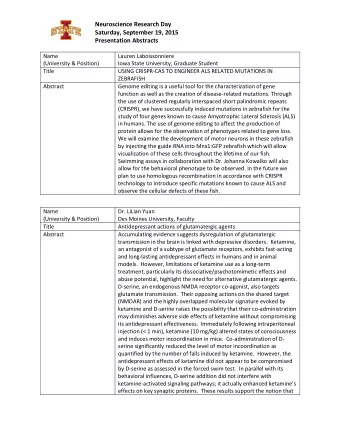 Neuroscience Research Day  Saturday, September 19, 2015 Presentation Abstracts  Name  Lauren