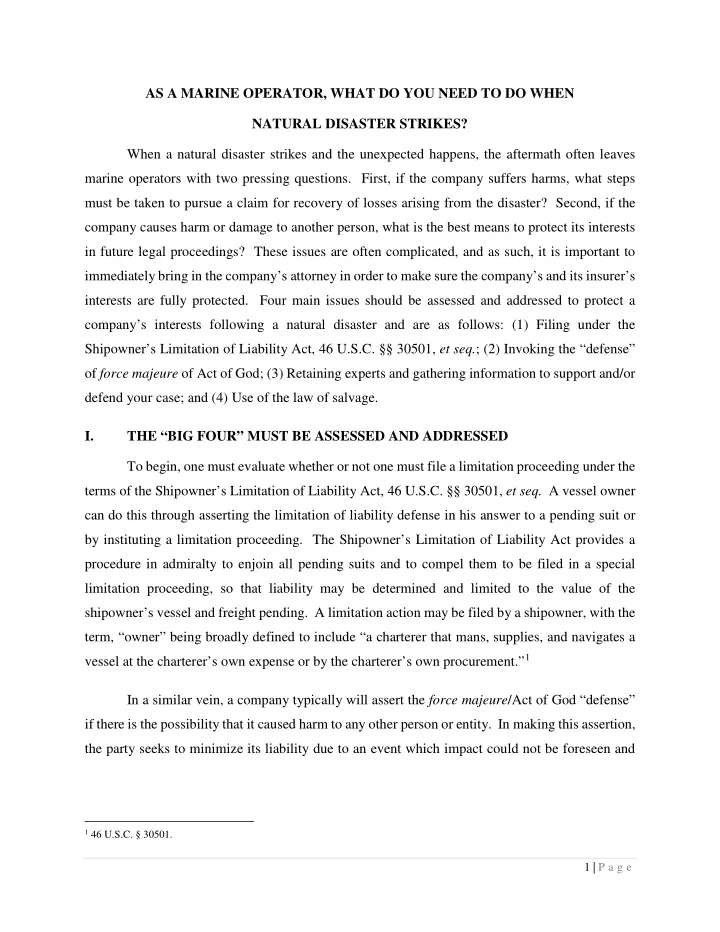 as a marine operator what do you need to do when natural