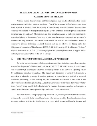 AS A MARINE OPERATOR, WHAT DO YOU NEED TO DO WHEN  NATURAL DISASTER STRIKES?  When a natural