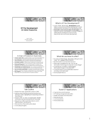 1  Case Study: Bhoomi  E-governance and E-services  Location: Karnataka, India  Idea: Allow