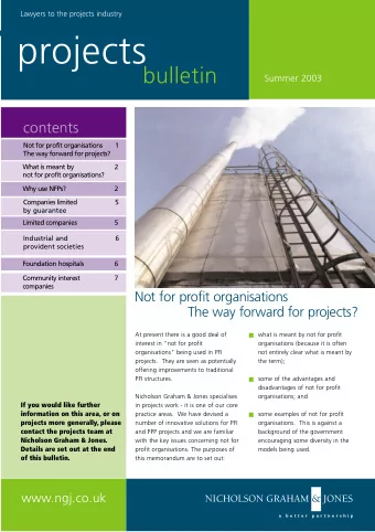 projects  bulletin  Summer 2003  contents  Not for profit organisations  1  The way forward for
