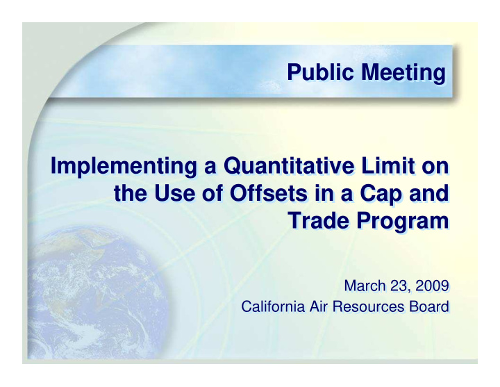 public meeting public meeting implementing a quantitative