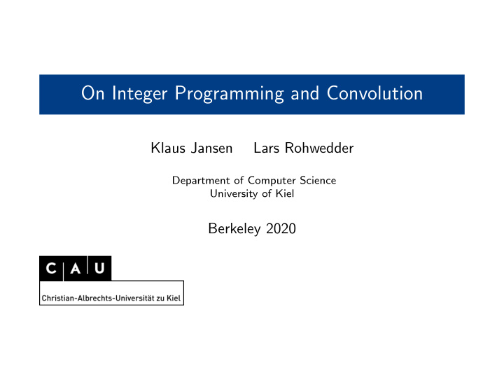 on integer programming and convolution