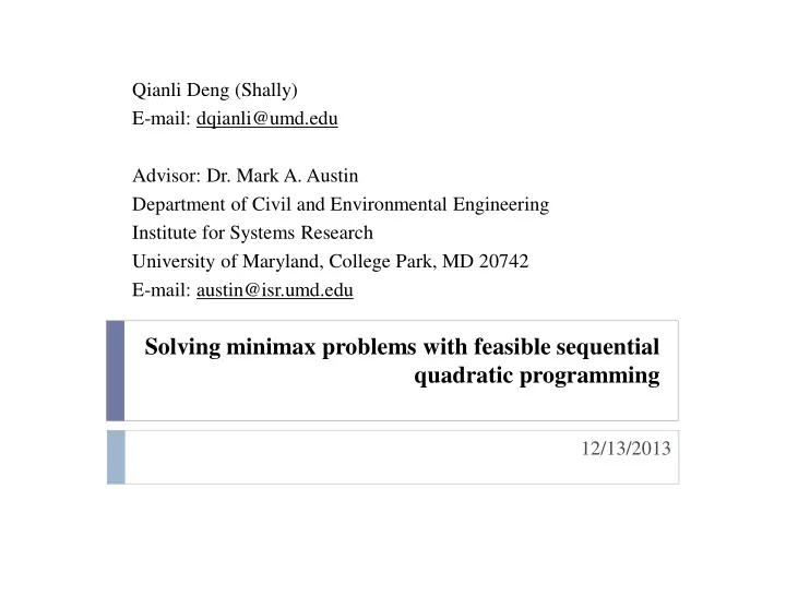 solving minimax problems with feasible sequential