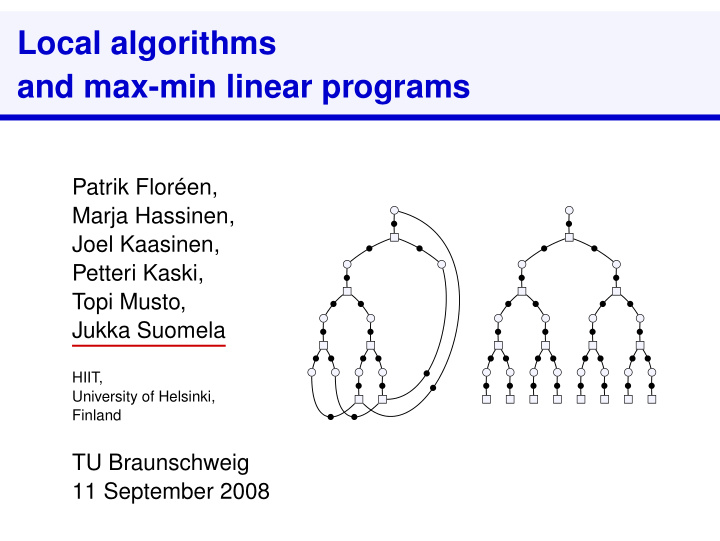 local algorithms and max min linear programs