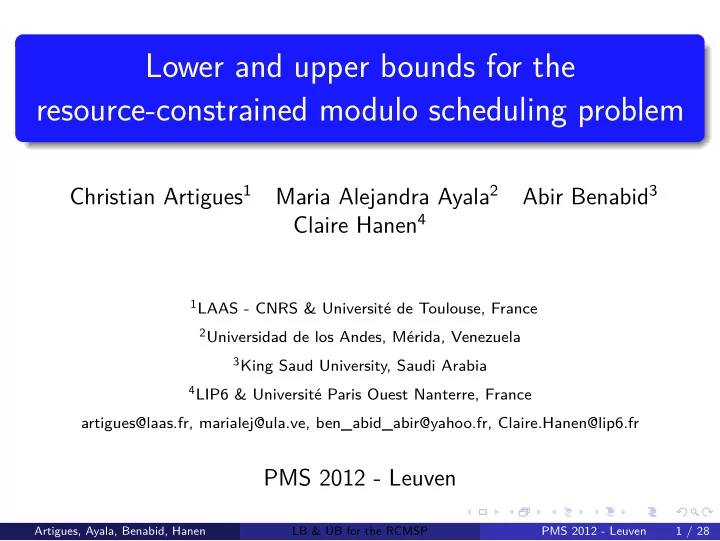 lower and upper bounds for the resource constrained