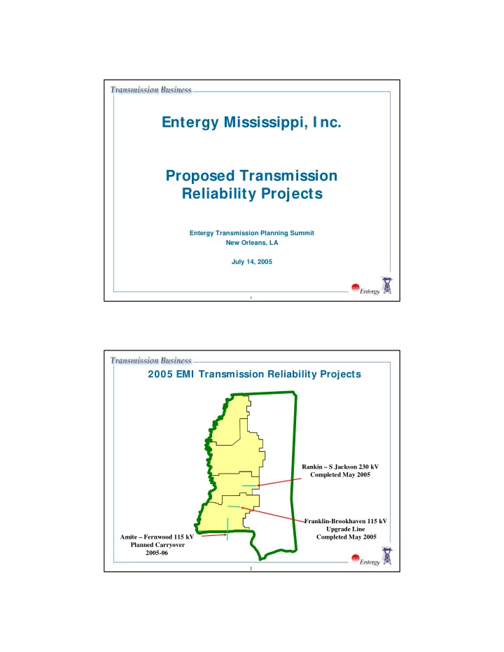 entergy mississippi i nc proposed transmission