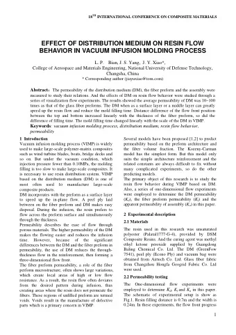 EFFECT OF DISTRIBUTION MEDIUM ON RESIN FLOW  BEHAVIOR IN VACUUM INFUSION MOLDING PROCESS  L. P.