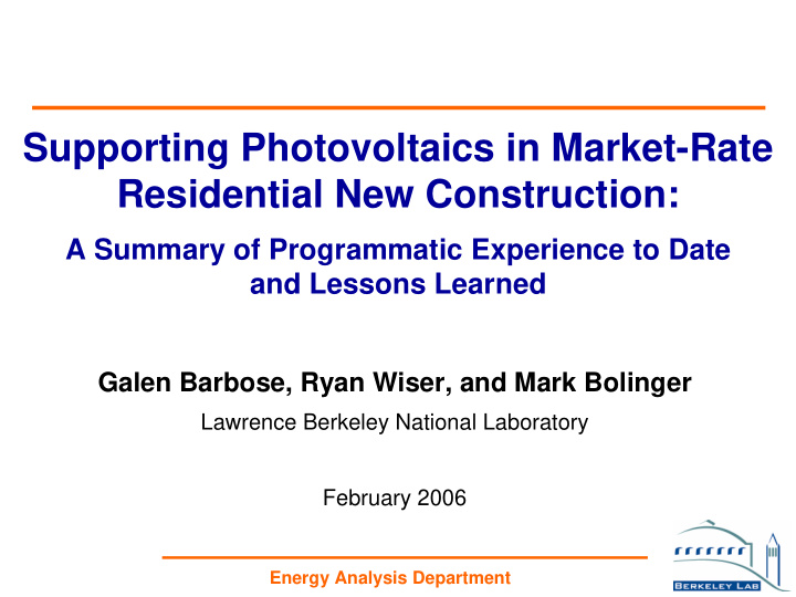 supporting photovoltaics in market rate residential new