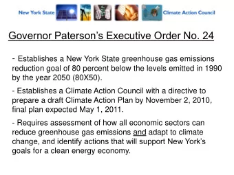 Governor Patersons Executive Order No. 24 - Establishes a New York State greenhouse gas