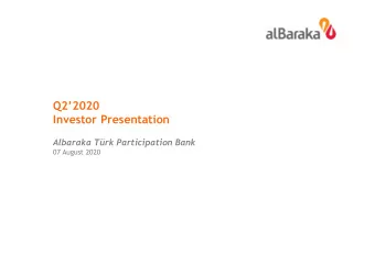 Q22020  Investor Presentation  Albaraka Trk Participation Bank  07 August 2020  Agenda  1