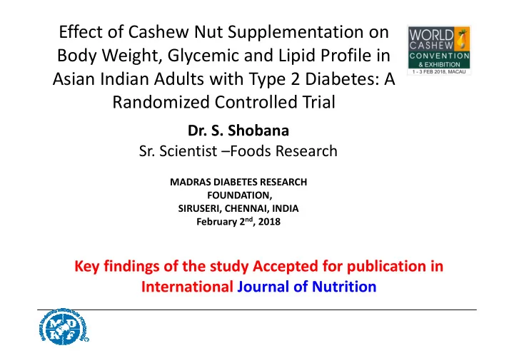effect of cashew nut supplementation on body weight