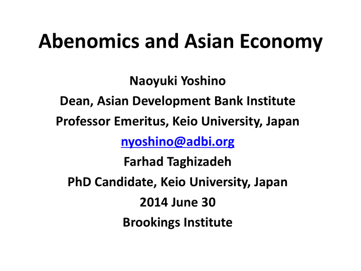 abenomics and asian economy