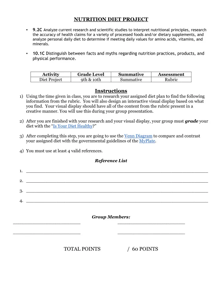 nutrition diet project