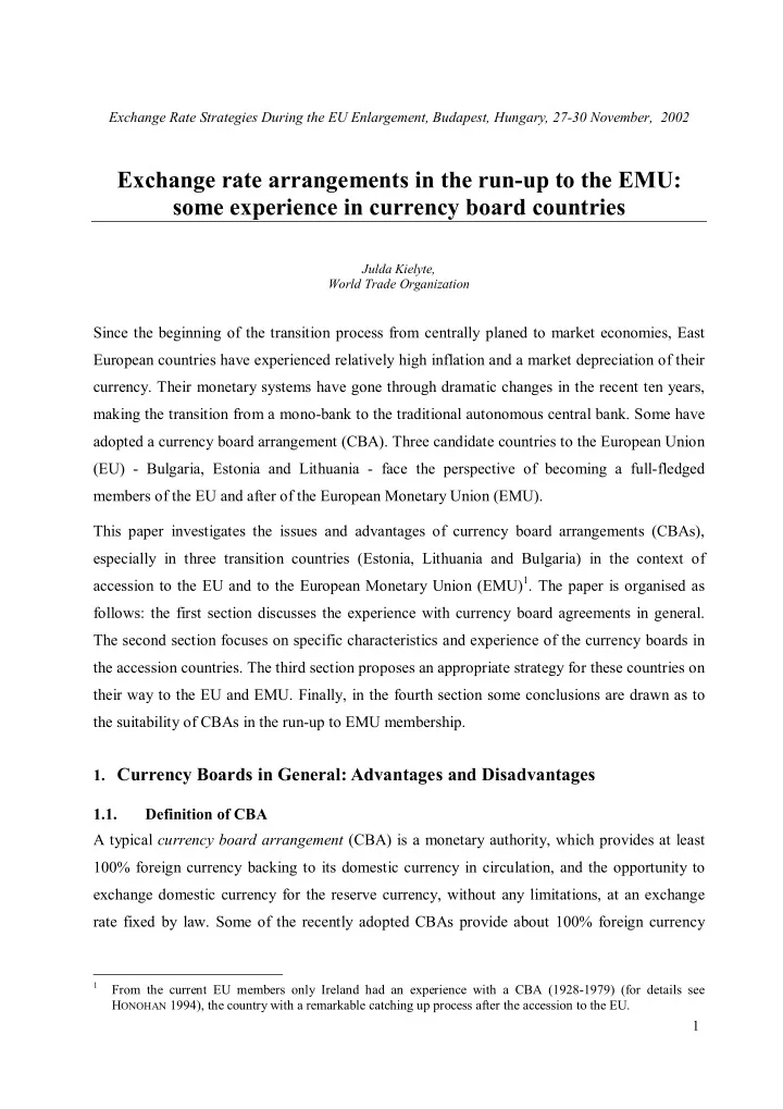exchange rate strategies during the eu enlargement