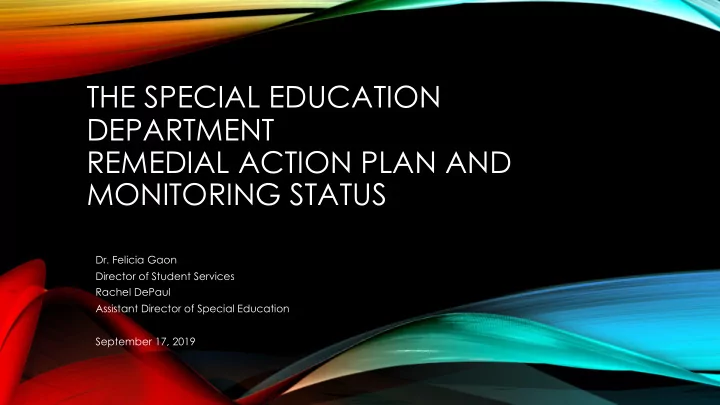 the special education department remedial action plan and
