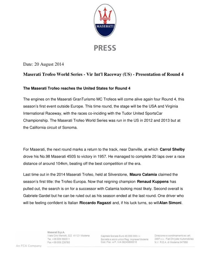 date 20 august 2014 maserati trofeo world series vir int