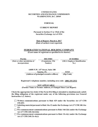 FEDERATED NATIONAL HOLDING COMPANY (Exact name of registrant as specified in its charter) Florida