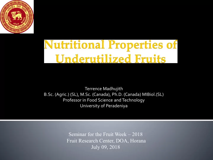 seminar for the fruit week 2018 fruit research center doa