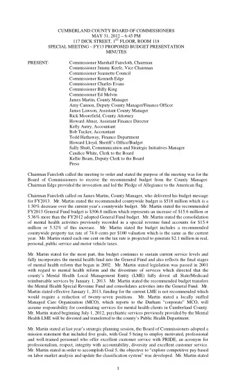 CUMBERLAND COUNTY BOARD OF COMMISSIONERS  MAY 31, 2012  6:45 PM 117 DICK STREET, 1 ST FLOOR,