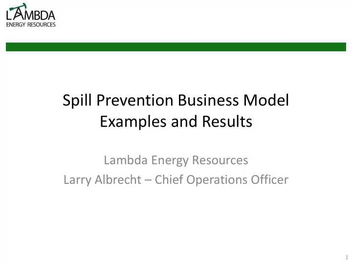 spill prevention business model examples and results