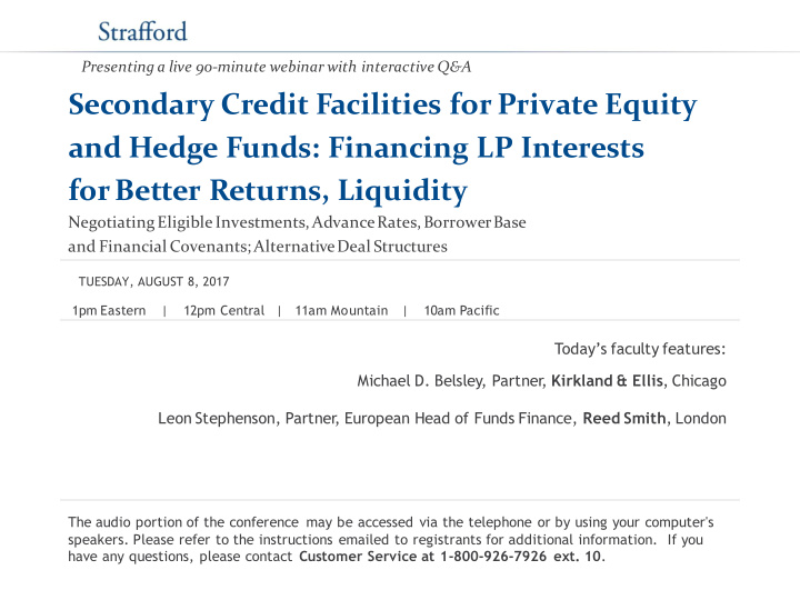 secondary credit facilities for private equity and hedge