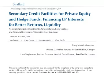 Secondary Credit Facilities for Private Equity  and Hedge Funds: Financing LP Interests  for Better