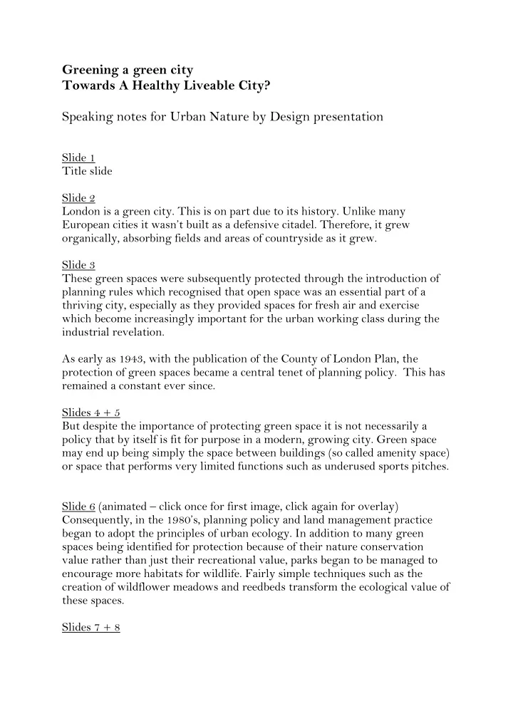 greening a green city towards a healthy liveable city