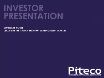 INVESTOR  PRESENTATION  SOFTWARE HOUSE  LEADER IN THE ITALIAN TREASURY MANAGEMENT MARKET  Index