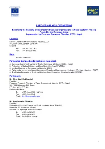 PARTNERSHIP KICK OFF MEETING  Enhancing the Capacity of Intermediary Business Organizations in