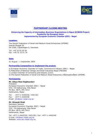 PARTNERSHIP CLOSING MEETING  Enhancing the Capacity of Intermediary Business Organizations in Nepal