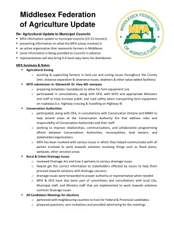 Middlesex Federation  of Agriculture Update  Re: Agricultural Update to Municipal Councils  MFA