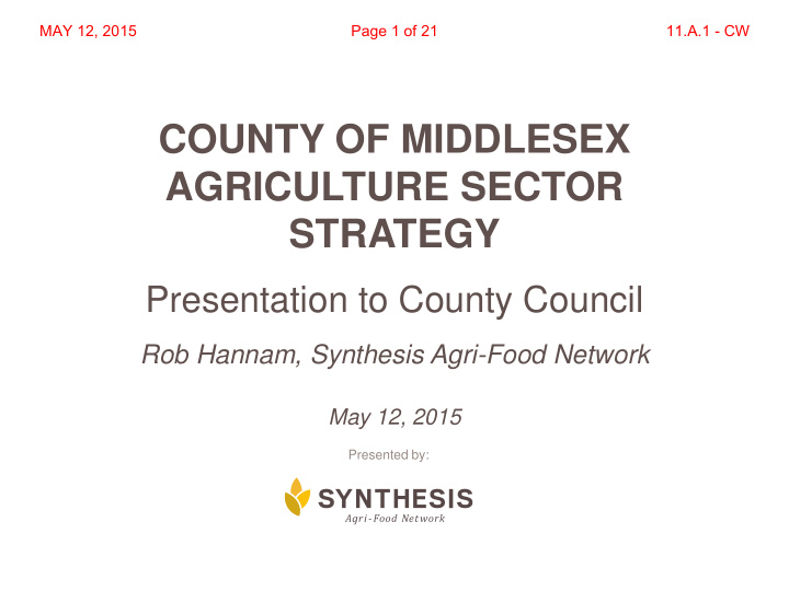 county of middlesex agriculture sector strategy