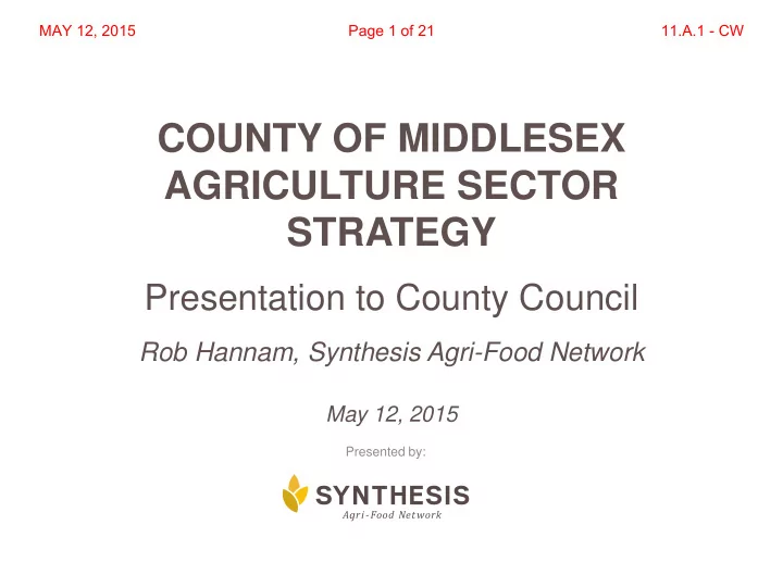 county of middlesex agriculture sector strategy