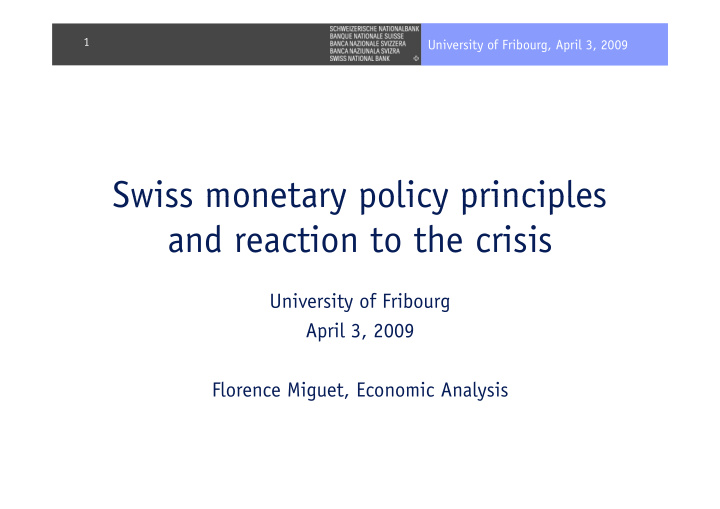 swiss monetary policy principles swiss monetary policy