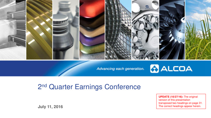 2 nd quarter earnings conference